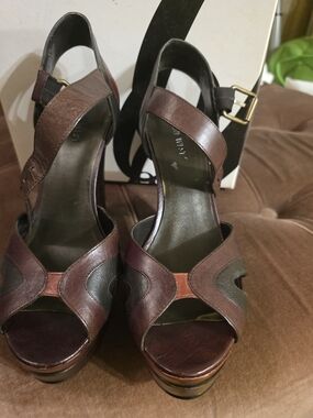 Nine West Brown Leather Platform Heels
